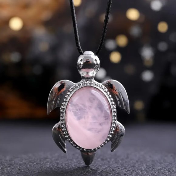 Rose Quartz Natural Gemstone Turtle Pendant Necklace Healing Gemstone Pendant - Picture 2 of 2